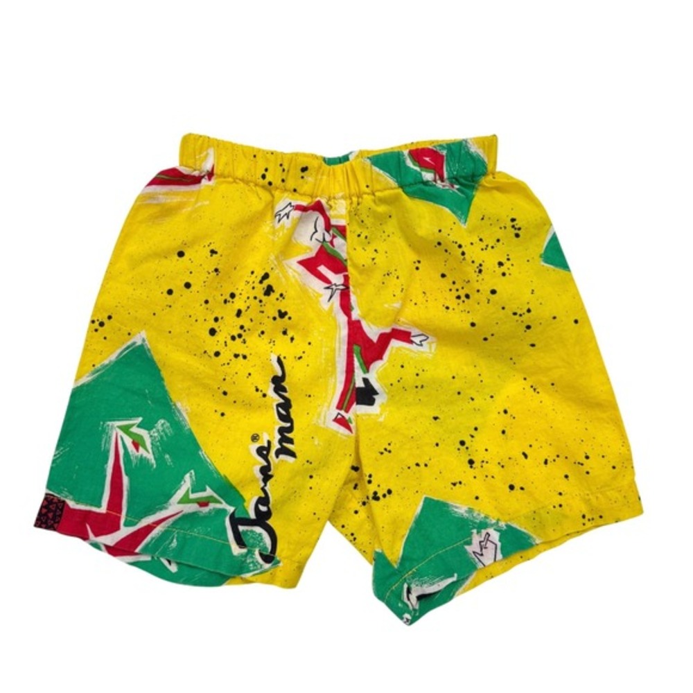 Original Jams Shorts Kids‎ Medium 8 Yellow Abstract Surf Line Hawaii Vintage